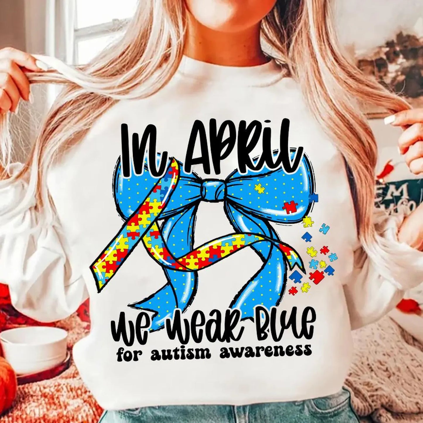 In April We Wear Blue, Autism Awareness Coquette Sweater