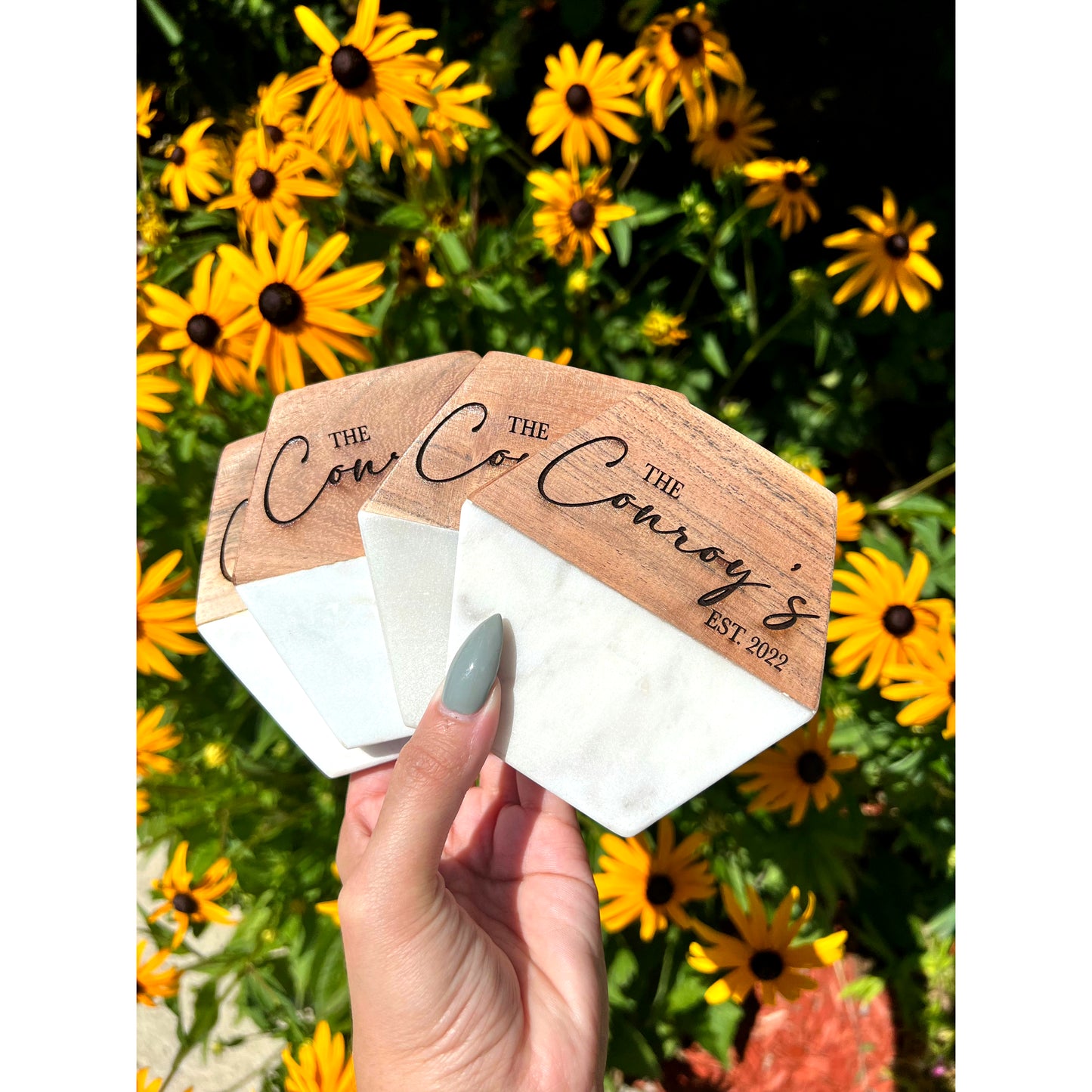 Wood And Marble Coaster Set Of 4