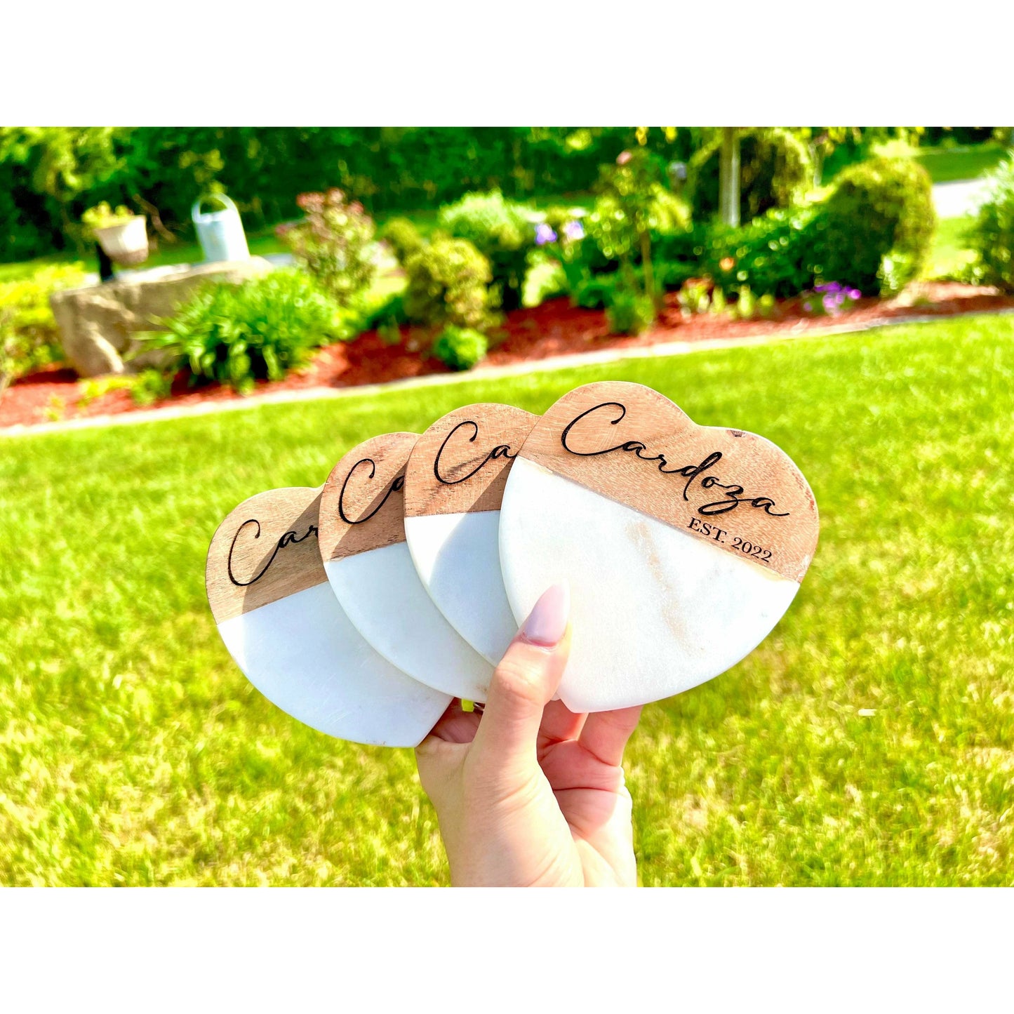 Wood And Marble Coaster Set Of 4