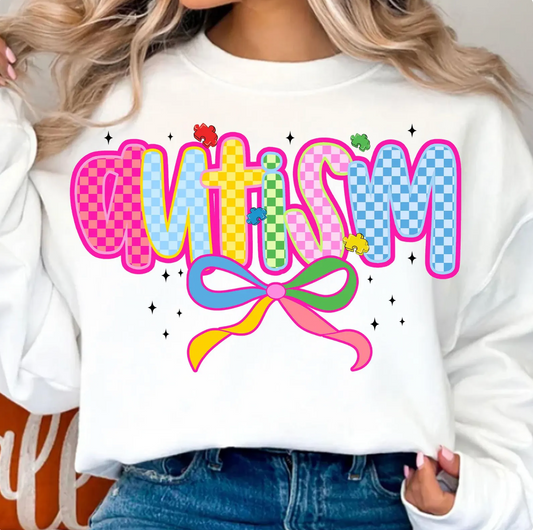 Checkered Autism Awareness Bow Sweater
