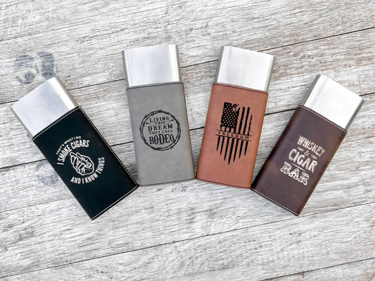 Personalized Leather Cigar Holder and Flask