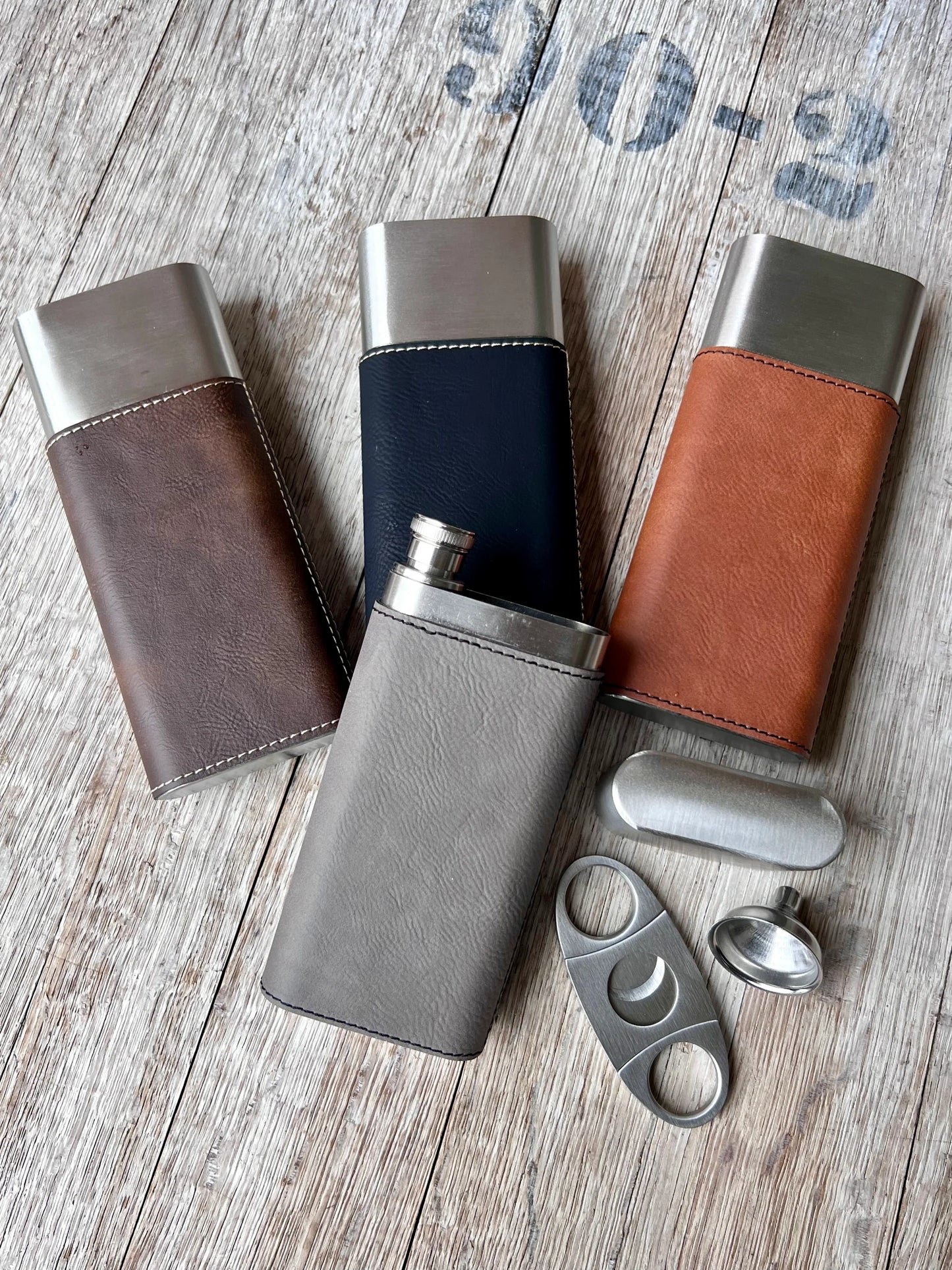 Personalized Leather Cigar Holder and Flask