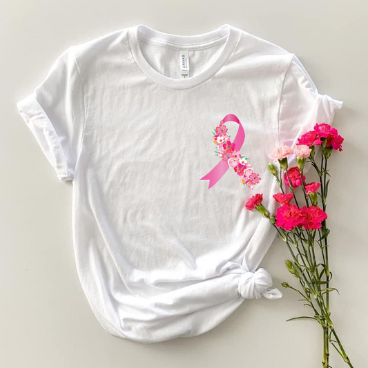 Floral Breast Cancer Ribbon Tee