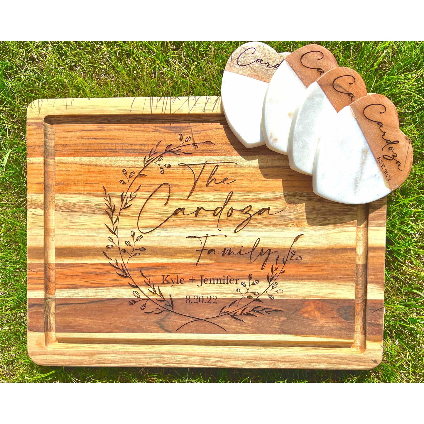 Wood And Marble Coaster Set Of 4