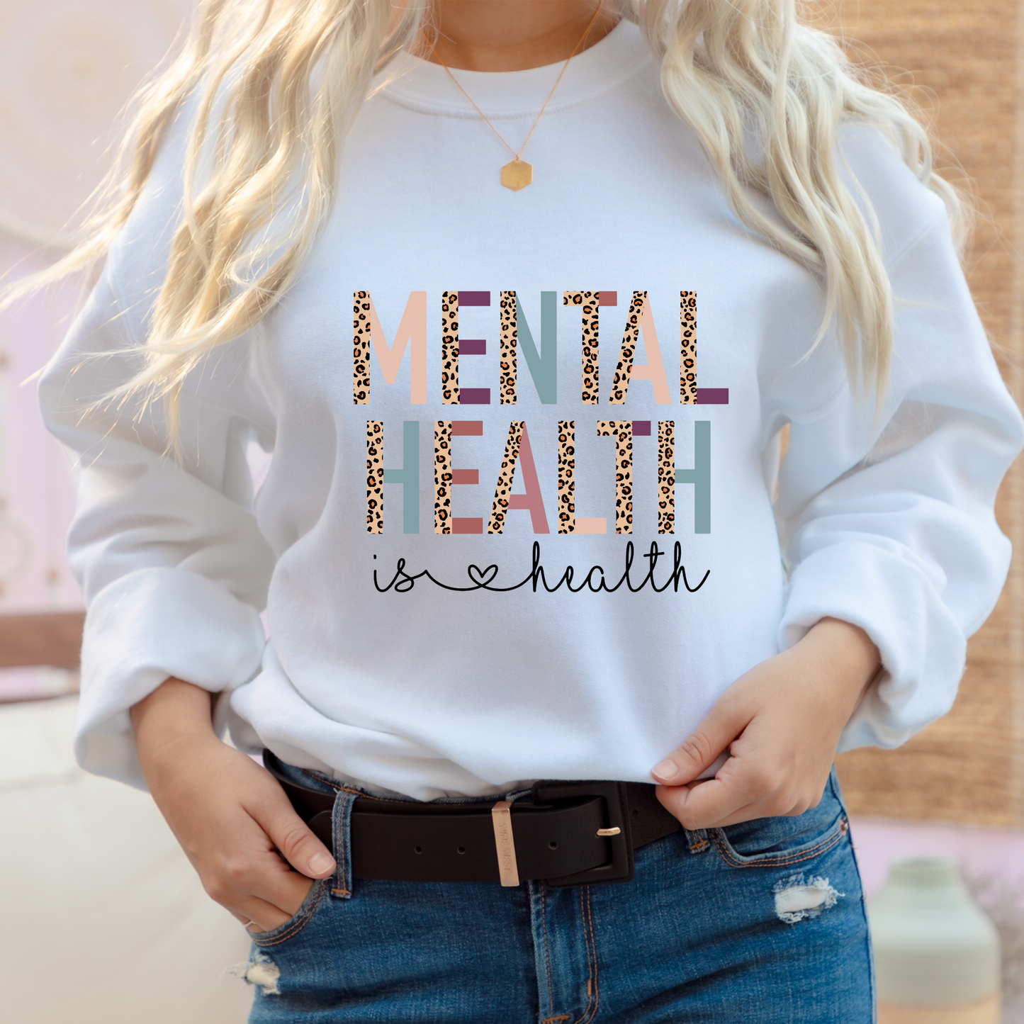 Mental Health Is Health Cheetah Print Crewneck