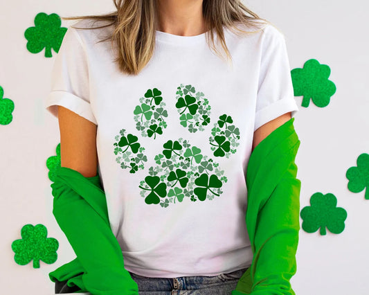 St. Patricks day paw print adult shirt