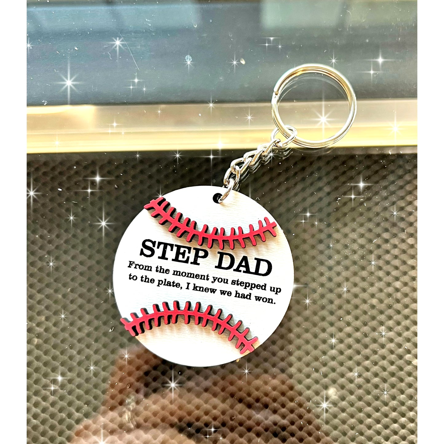Step Dad Baseball Keychain